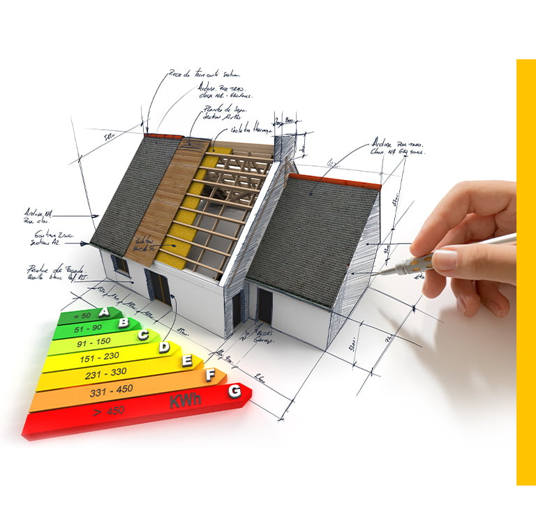 Sanierungsfahrplan als Skizze von einem Haus wird erstellt